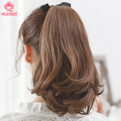 马尾假发 女士微卷马尾接发片 梨花卷马尾 短卷发接发马尾辫批发|ru