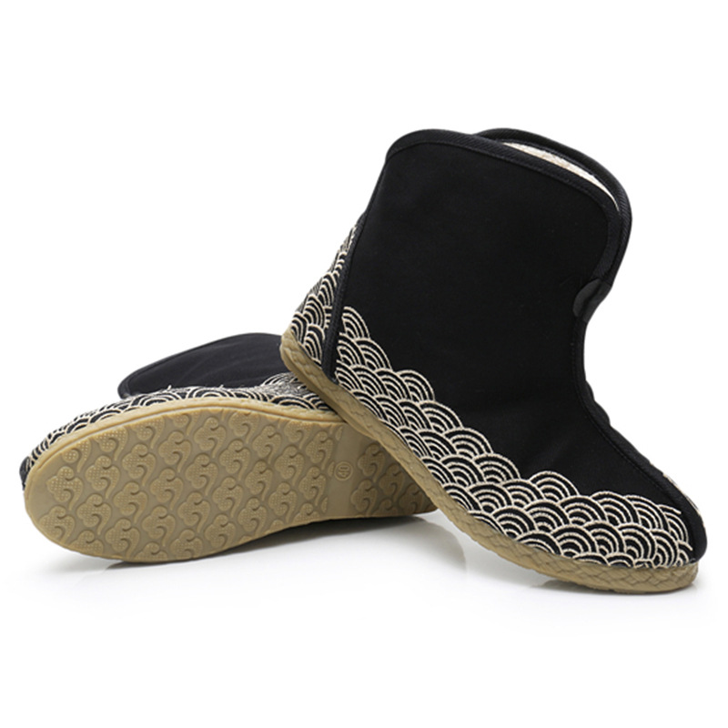 Chinese ethnic style autumn warm men's boots retro improved flat cloth boots casual boots men's embroidered short official boots