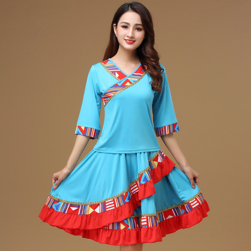 Luoshen Spring and Autumn New Square Dance Costume Suit Women's Short-sleeved Middle-aged and Elderly Performance Skirt National Performance Dance Costume