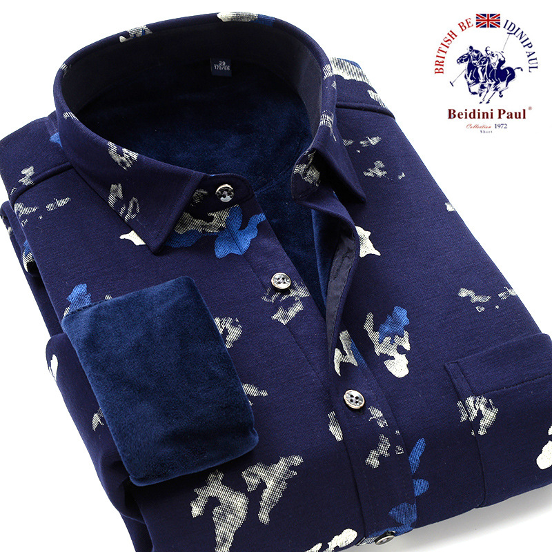 胖子加大码长袖加绒加厚保暖衬衫男士大号胖子弹力宽松肥佬衬衣男|ru