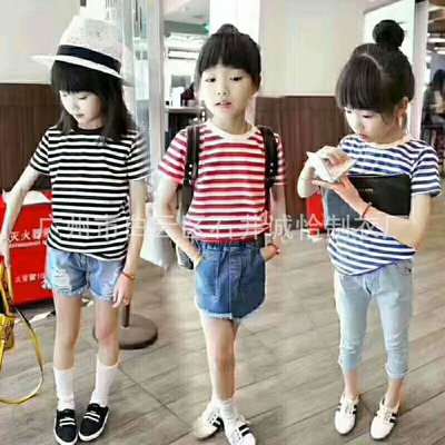Foreign trade Children's clothing End of a single summer men and women stripe Short sleeved Europe and America The original single- factory Stock Clearance Stall
