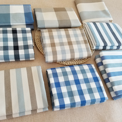 wholesale Two-sided thickening lattice Cotton cloth sofa cloth tablecloth Mediterranean Sea Northern Europe stripe fresh Fabric