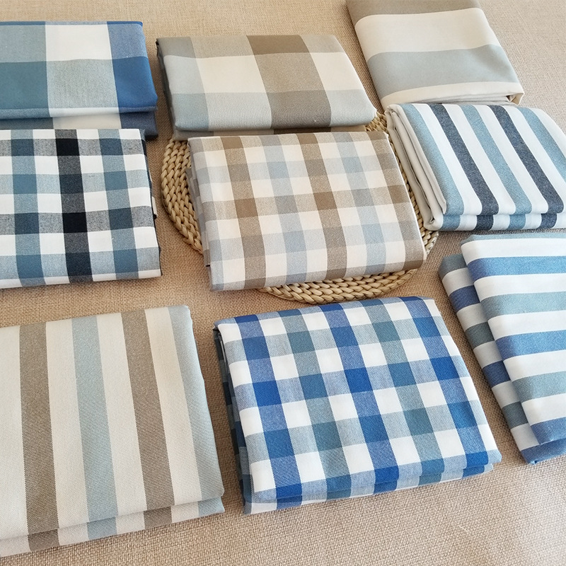 wholesale Two-sided thickening lattice Cotton cloth sofa cloth tablecloth Mediterranean Sea Northern Europe stripe fresh Fabric