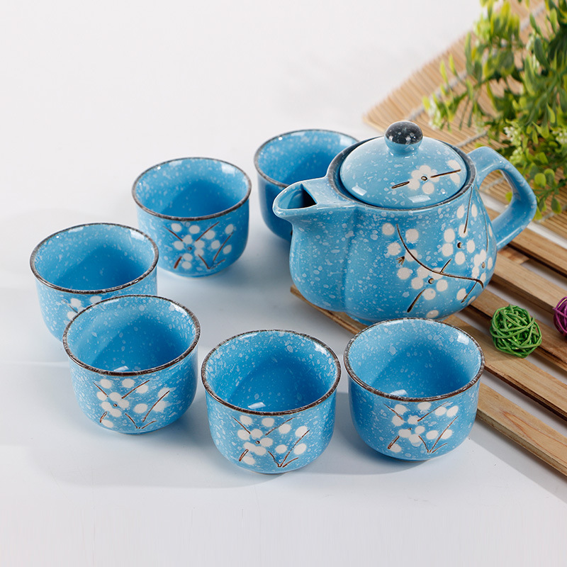 厂家直销7头手绘陶瓷茶具套装 陶瓷雪花釉茶具LOGO定制礼品批发