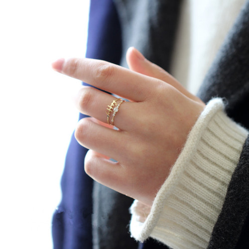 wish hot sale S925 sterling silver plated with 14K gold and 7 small diamonds, extremely slender and exquisite, fresh and fresh, Japanese foreign trade model