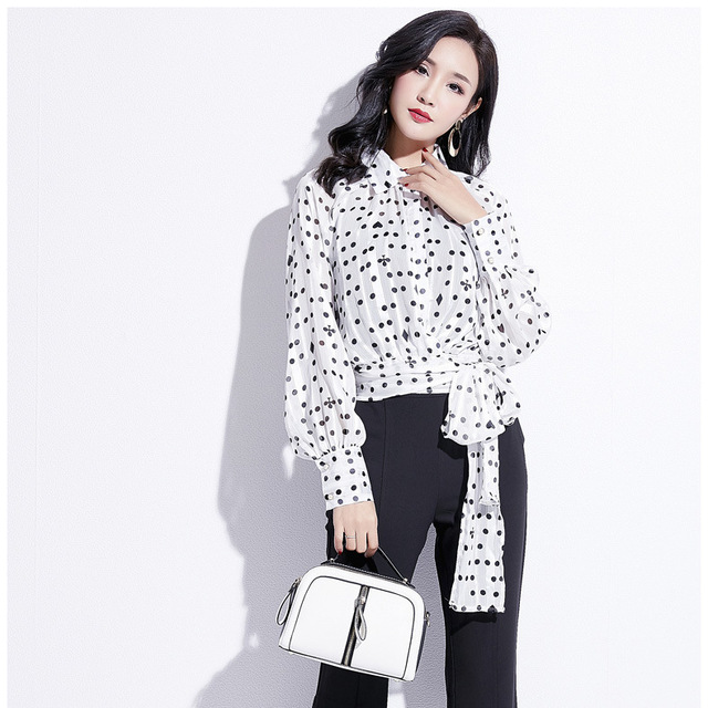 New Shirts Long Sleeve Korean Chiffon Shirts Collar Dot Loose Top