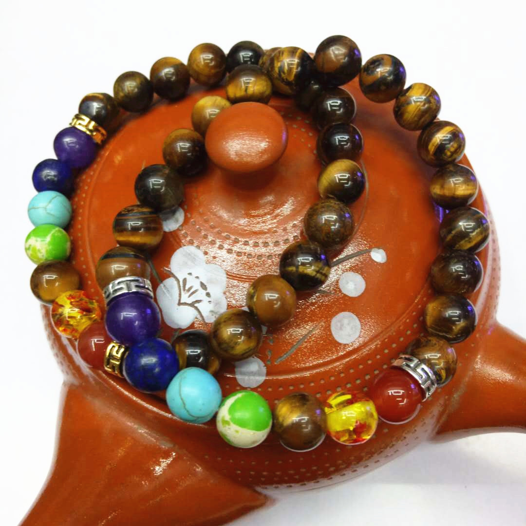 Factory direct sales of seven-chakra Tiger's Eye stone bracelet Yoga energy bracelet DIY Seven-color natural stone combination bracelet detail image 4