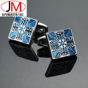 Delicate jewelry high quality enamel paint blue exquisite pattern cufflinks French shirt cufflinks wholesale