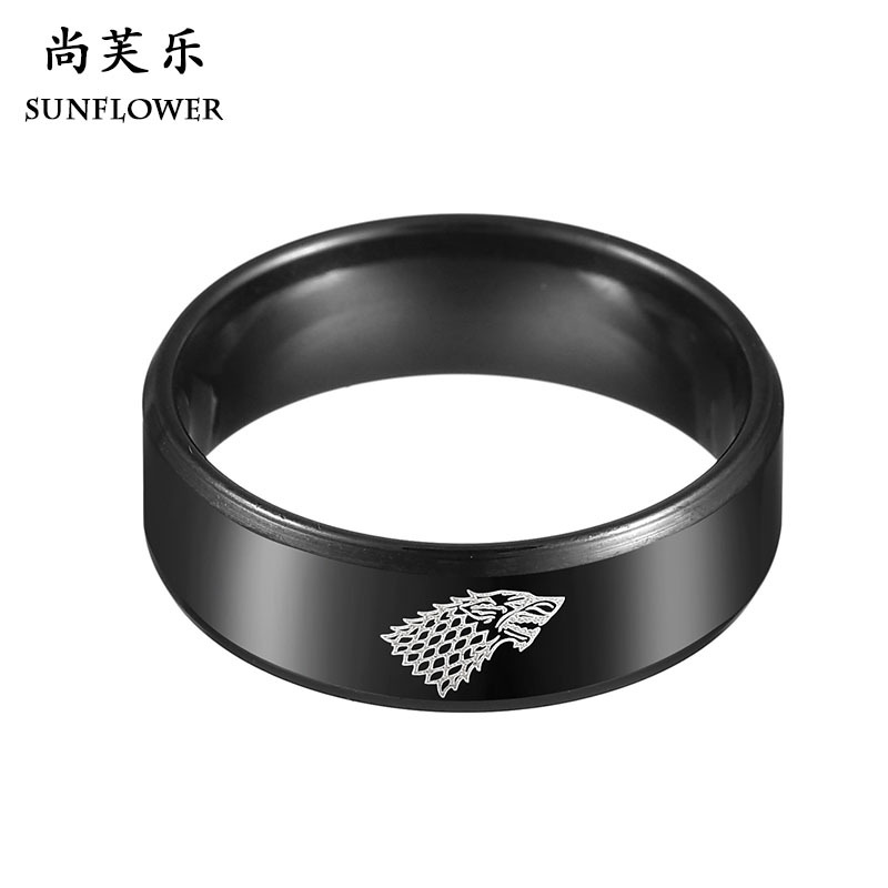 Europe and the United States hot rights of the game Song of Ice and Fire wolf head men's stainless steel ring a generation of hair