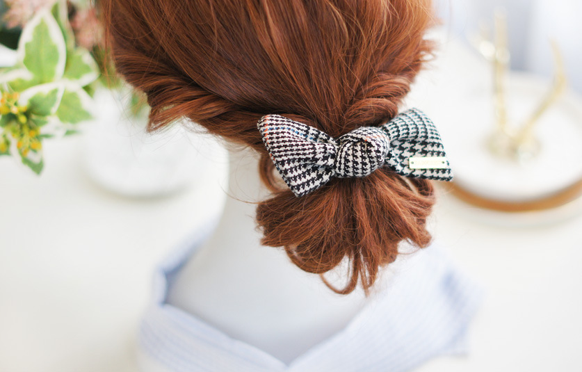 retro houndstooth bow hair rope head rope Korean plaid fabric rubber band hair ringpicture3