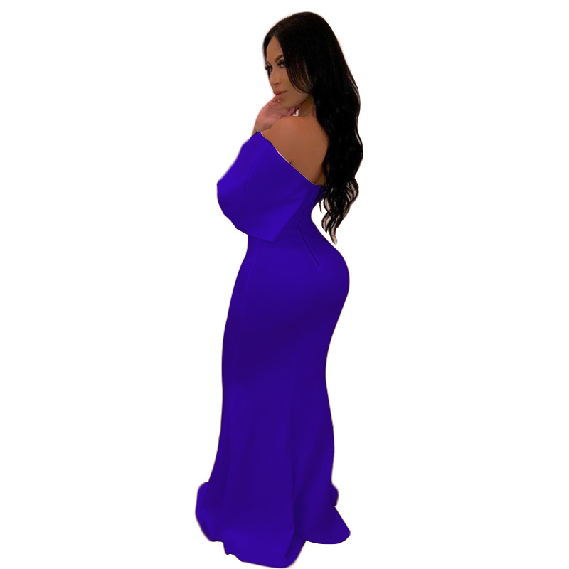 Sexy Wrapped Chest Off-Shoulder Mopping Fishtail Dress NSMYF99999