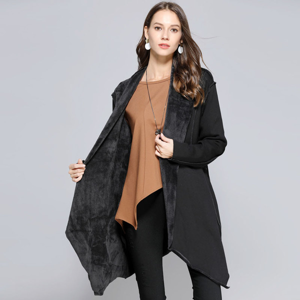 Long sleeve lapel jacket with velvet for warmth preservation loose