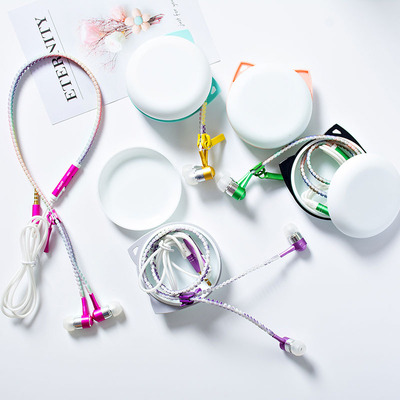 Direct selling Metal fluorescence headset In ear Bass Noctilucent zipper headset luminescence mobile phone drive-by-wire storage box