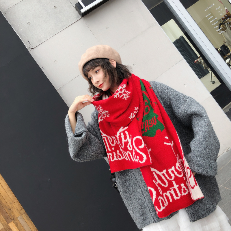 Paire de châles chauds en tricot d'hiver de Noël pour sœurs et étudiantes, écharpe douce, cadeau de Noël_voghion.com