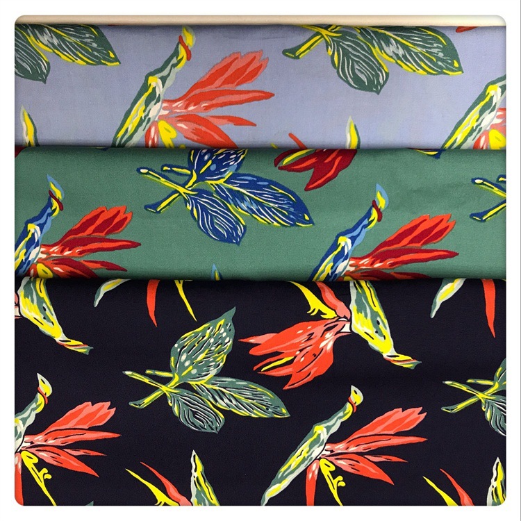 全棉平纹印花面料  天堂鸟花 欧美连衣裙印花面料 童装上衣面料