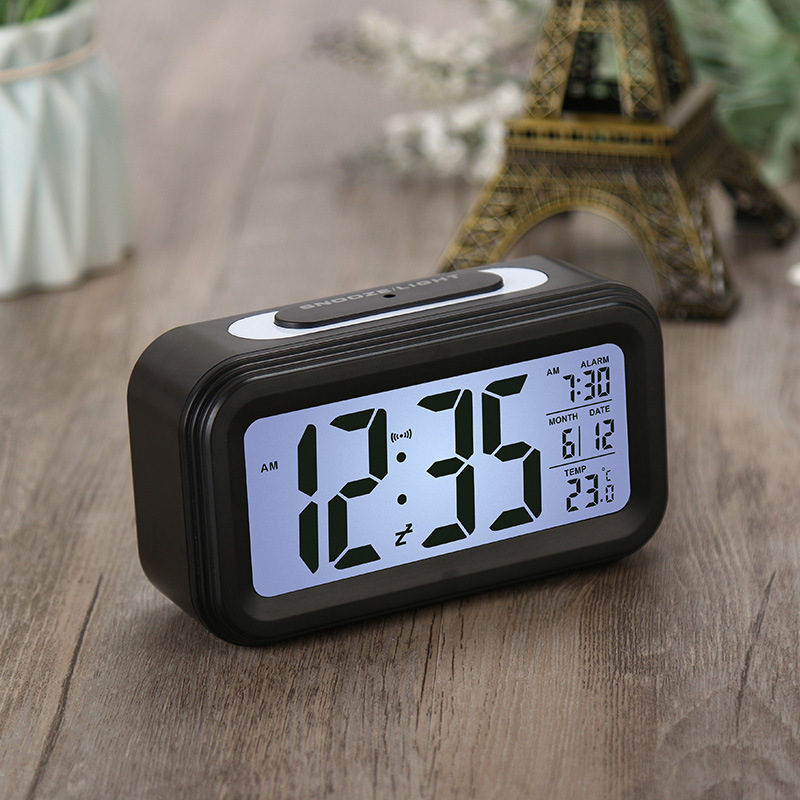 Large screen LCD electronic clock Chinese newspaper When the highlight smart bell Night light stallion alarm clock electronic alarm clock 3