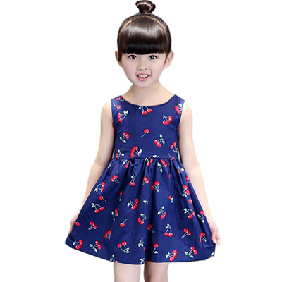 Korean Edition Girls dress summer 2019 Children's clothing new pattern pure cotton children Vest skirt Cherry Broken flowers girl skirt