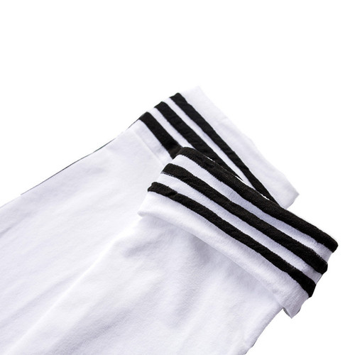 Spring and summer 120D velvet over-the-knee stockings for women, super elastic black and white three-stripe non-slip high stockings wholesale