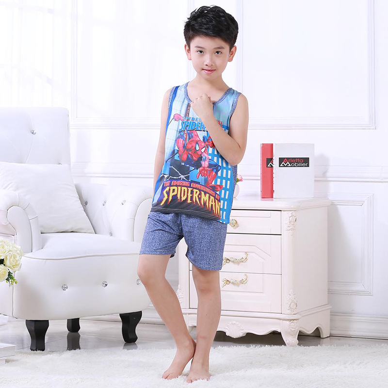 Online Shop Supply Home Clothes Sleeveless Children's Handsome Spider-Man Cartoon Modal Children's Men's Pajamas Set Vest