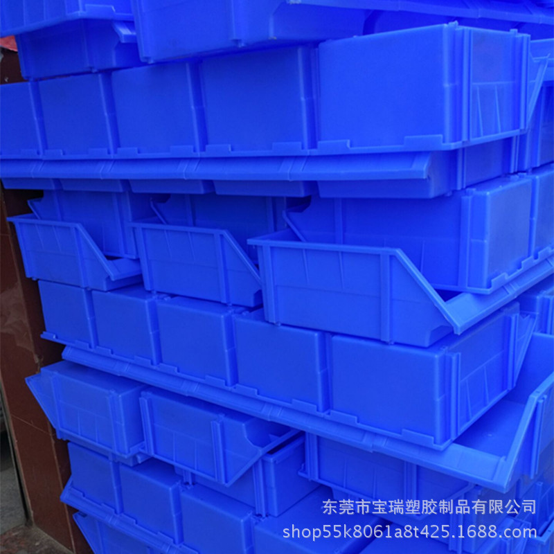 深圳手提零件箱 斜口带铁耳物料箱 可套叠蓝色红色黄色塑料箱