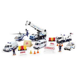 俊基奥图美1：43白色吊车/警察/工程车套装儿童玩具车模型2208-01