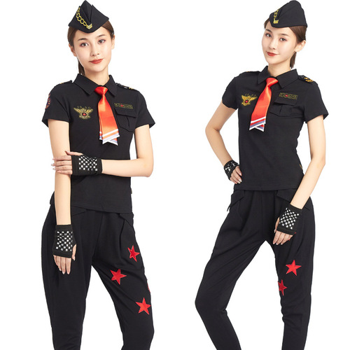 Sailor Dance New 515 Armband Black Cotton Lapel Women's T-Shirt Slim Square Dance Top Performance Costume