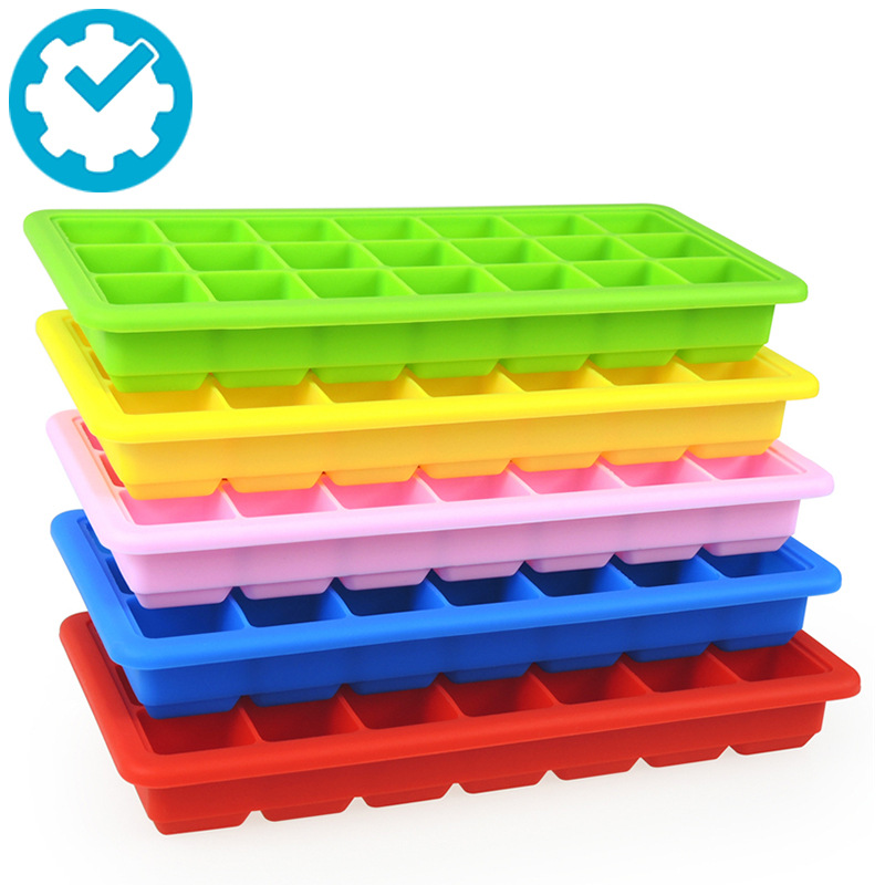 跨境21格帶蓋矽膠冰格冰塊模具冰盒廠家直銷冰塊直徑3*3CM