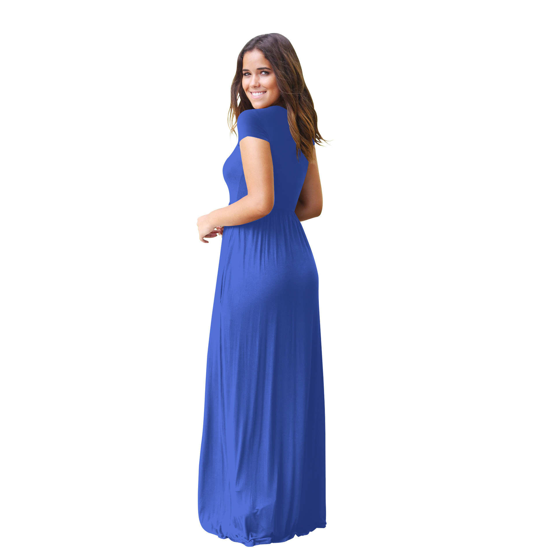 Regelmäßiges Kleid Für Damen Lässiger Rundhals-kurzarm Einfarbig Maxi-langes Kleid Daily Street display picture 6