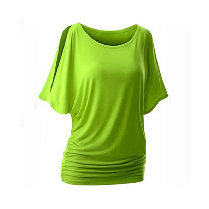 strapless bat sleeve round neck T-shirt  NSOY28471