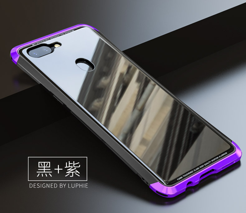 Luphie Nunchaku Airframe Metal Frame Air Barrier Tempered Glass Back Case Cover for OPPO R15 & OPPO R15 Dream Mirror Edition