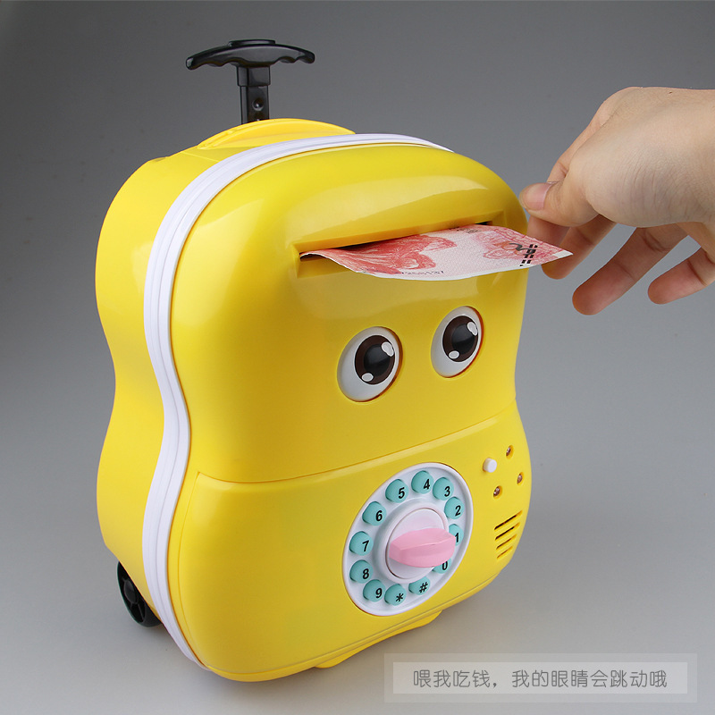 超可爱萌娃卡通拉杆箱密码箱自动卷钱密码保险箱ATM储钱罐|ms