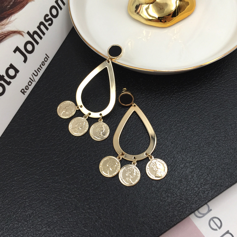 歐美大牌錢幣耳環(huán) 防過敏電鍍真金耳墜 S925銀針高品質(zhì)耳飾耳環(huán)女