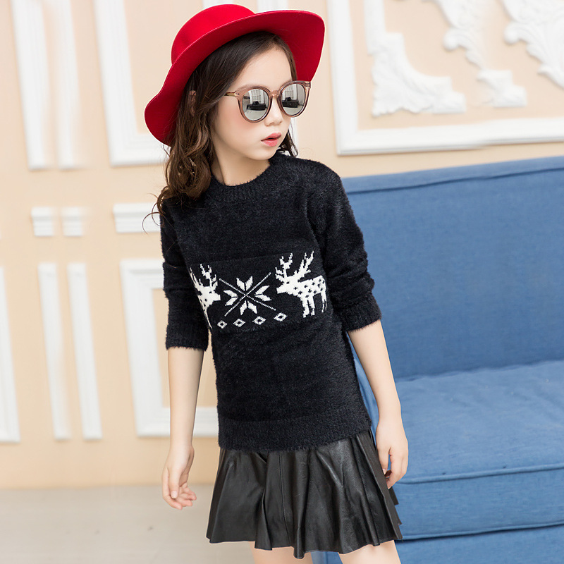 girl 2018 Winter clothes thickening sweater Mink like cashmere Base coat Elastic force Pullover Cartoon Elk pattern