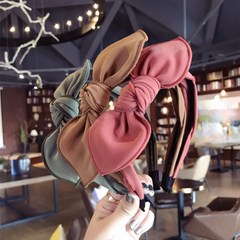 韓國新款品質簡約布藝純色纏繞兔耳朵蝴蝶結細邊發箍頭箍壓發女士