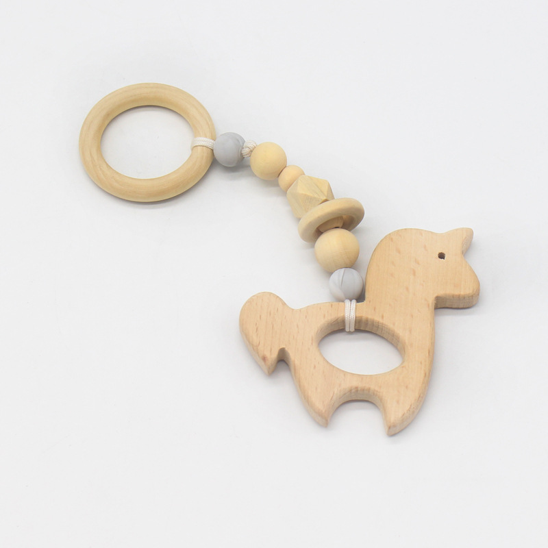 Suministros de bebé juguete de haya mordedor bebé Seguridad Protección del Medio Ambiente anillo de cuentas de silicona dientes molienda palo nuevo estilo