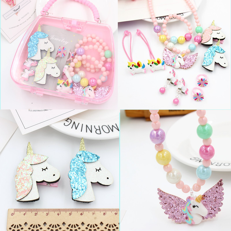 Nouveau Bracelet Pour Enfants Ensemble De Bijoux De Cheveux Sac Fourre-tout Bébé Poney Collier Pour Enfants Boîte Cadeau Cadeau display picture 3