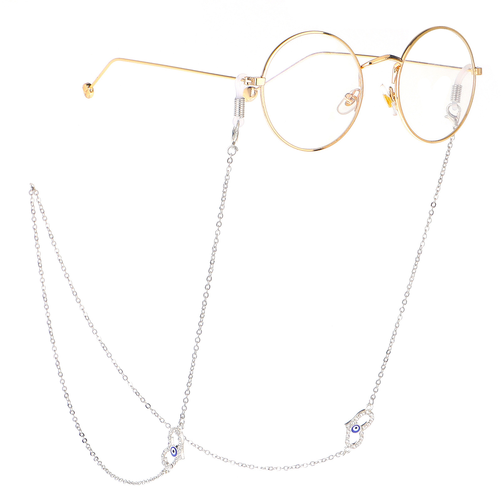 À La Mode Et Simple Yeux De Coeur De Pêche En Strass Chaîne En Argent Lunettes Corde display picture 3