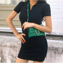 2025夏装新款韩版气质POLO领修身休闲时尚包臀针织连衣裙女7031