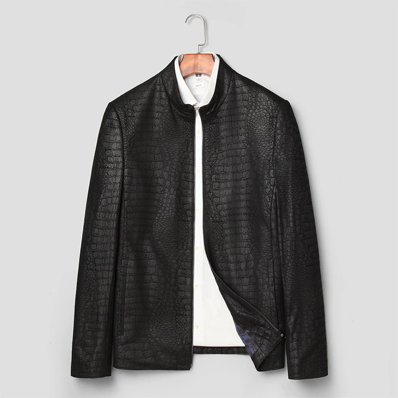 Jacket for leisure, genuine leather, crocodile print