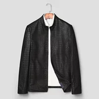 Jacket for leisure, genuine leather, crocodile print