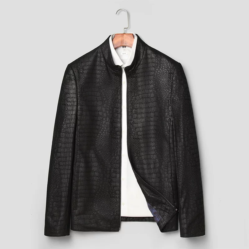 Jacket for leisure, genuine leather, crocodile print