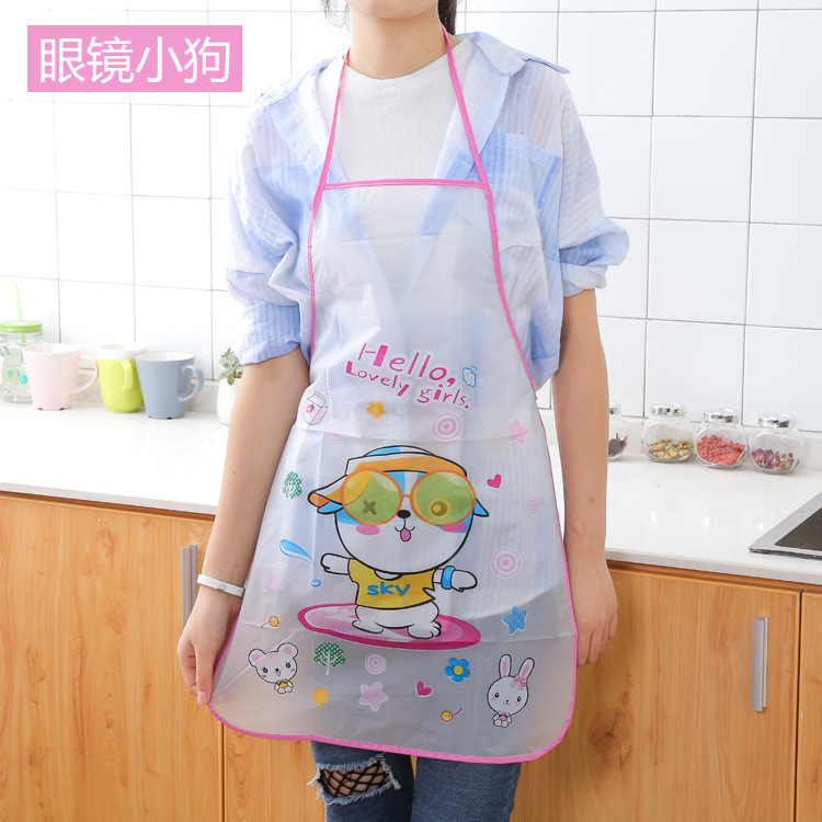 Lindo PVC a prueba de aceite impermeable princesa delantal de las mujeres cocina de moda coreana medio-longitud adulto sin mangas cintura