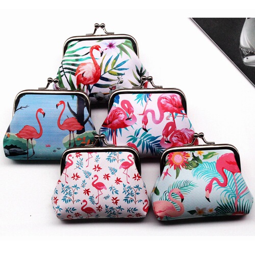 New Flamingo Print Buckle Student Coin Purse Women's Iron Clip Coin Purse 3D Creative Children's Mouth Gold Bag