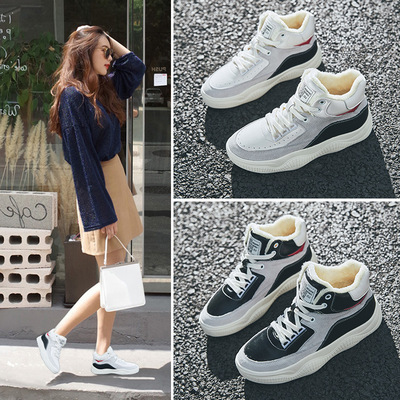 冬季加绒老爹鞋运动鞋女韩版ulzzang原宿百搭学生板鞋加棉高帮鞋