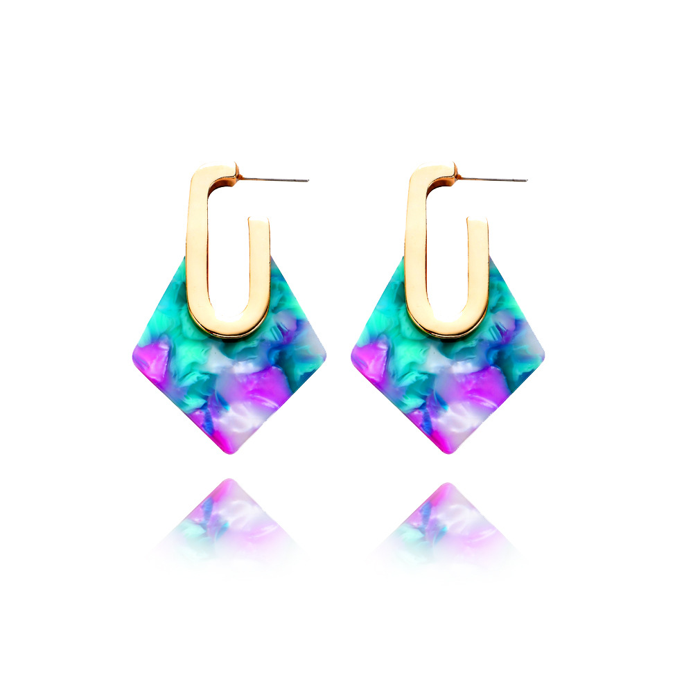 厂家直销韩版高档气质长款耳钉女菱形醋酸板亚克力耳环几何耳环女