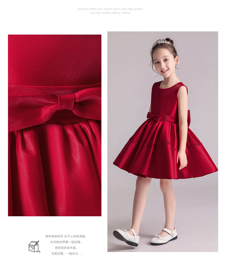 Kinder kleid Frühling neue rote Pongee Rock kleine Host Klavier Kleid Mädchen Prinzessin Kleid – Detail 7