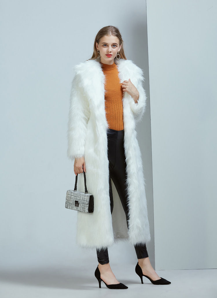 Ropa de mujer Abrigo de piel con cuello de traje superlargo de piel_voghion.com