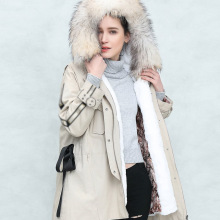 品牌折扣拉夏羽绒服贝尔2024冬新款韩版修身长款厚款连帽女装尾货