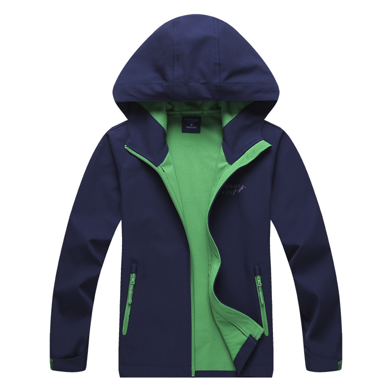 Boys' Printed Outdoor Stretch Softshell Waterproof Breathable Functional Jacket with Zipper and Hood, Windbreaker