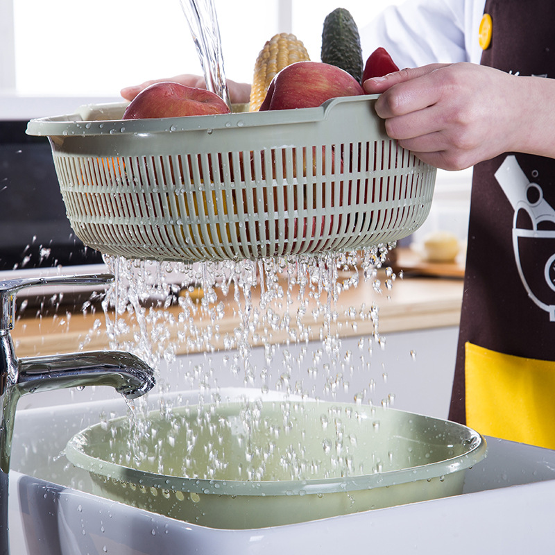 厨房洗菜沥水放置水果收纳篮 椭圆多用途双层沥水篮 工厂批发